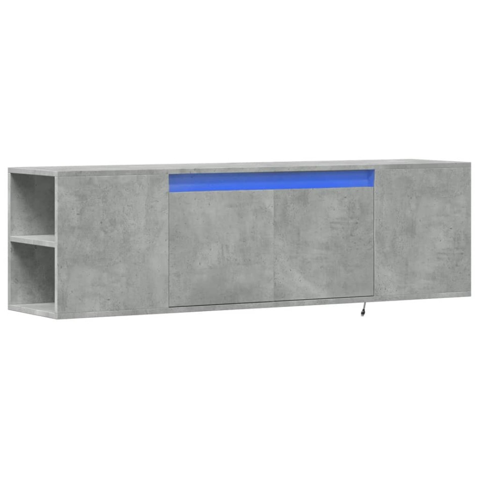 Mueble de TV de pared luces LED gris hormigón 135x31x39,5