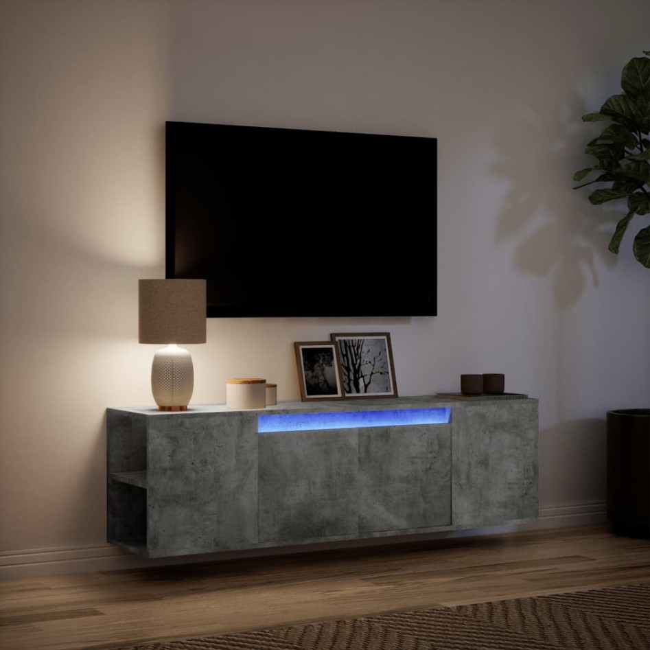 Mueble de TV de pared luces LED gris hormigón 135x31x39,5