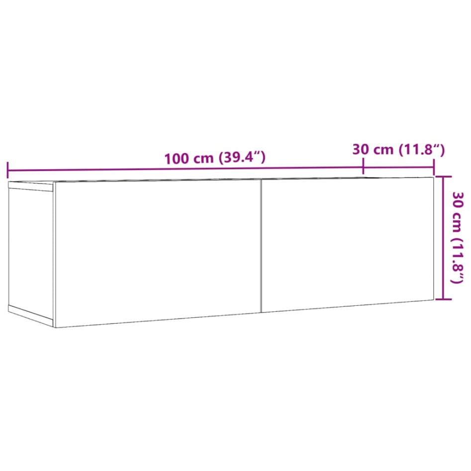 Muebles para TV de pared 2 uds madera envejecida 100x30x30
