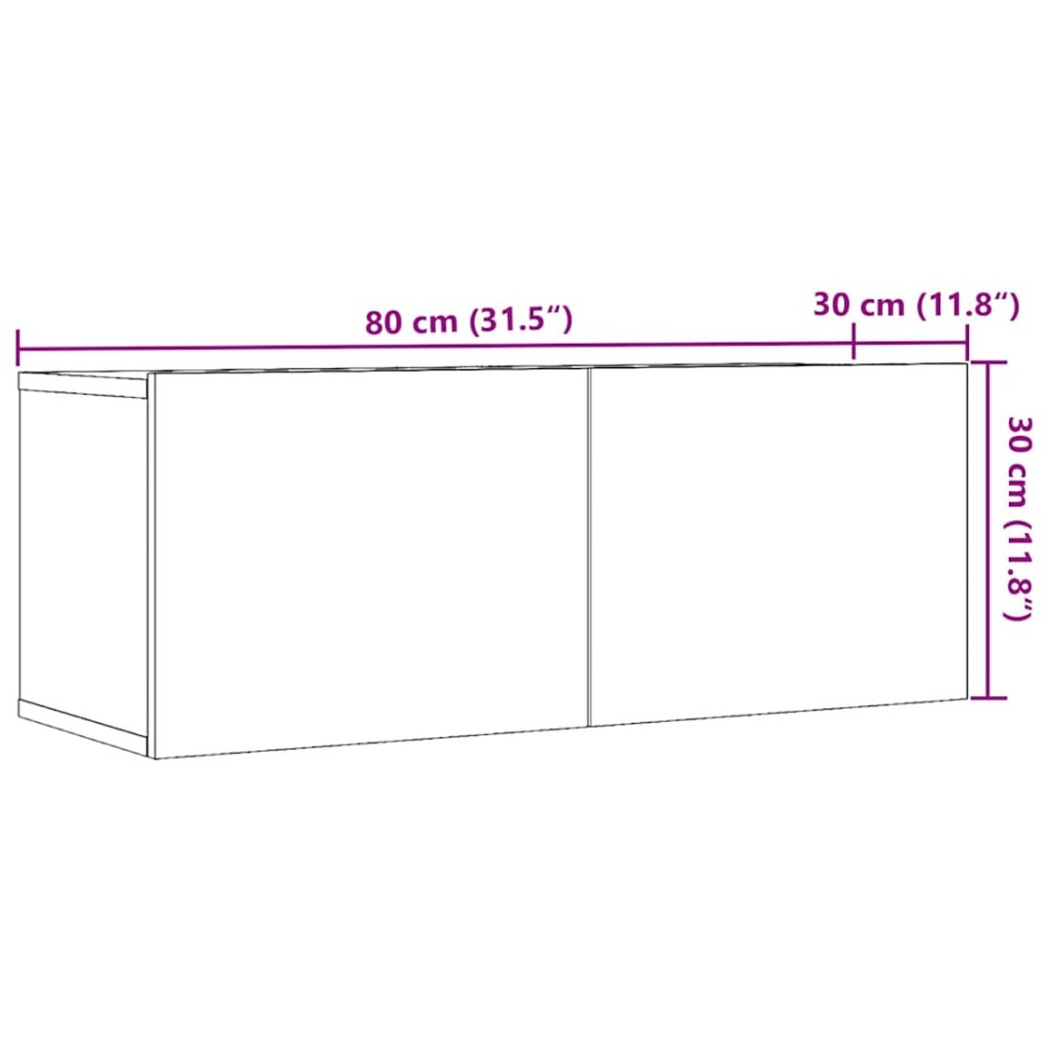 Muebles para TV de pared 2 uds madera envejecida 80x30x30