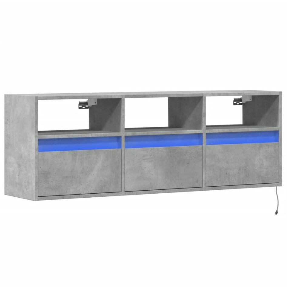 Mueble de TV de pared con luces LED gris hormigón 130x31x45