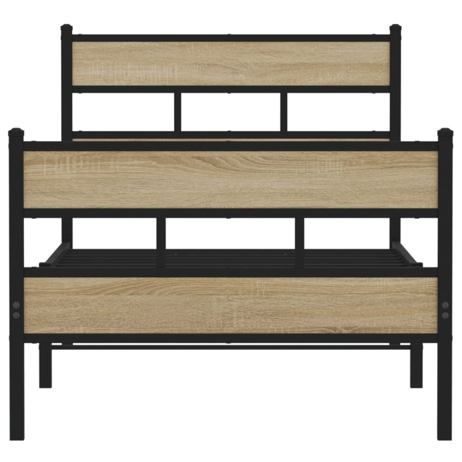 Estructura de cama sin colchón metal roble ahumado 100x190