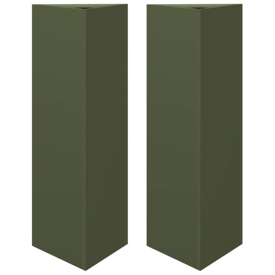 Jardineras triangulares 2 uds acero verde oliva 30x26x75