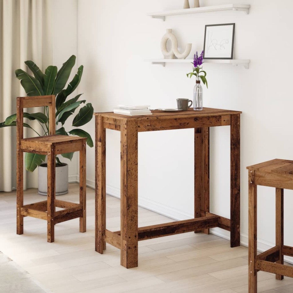 Mesa alta de bar madera ingeniería envejecida 102x50x103,5