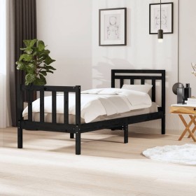 Estructura cama madera maciza individual negro 75x190