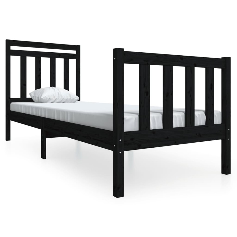 Estructura cama madera maciza individual negro 75x190