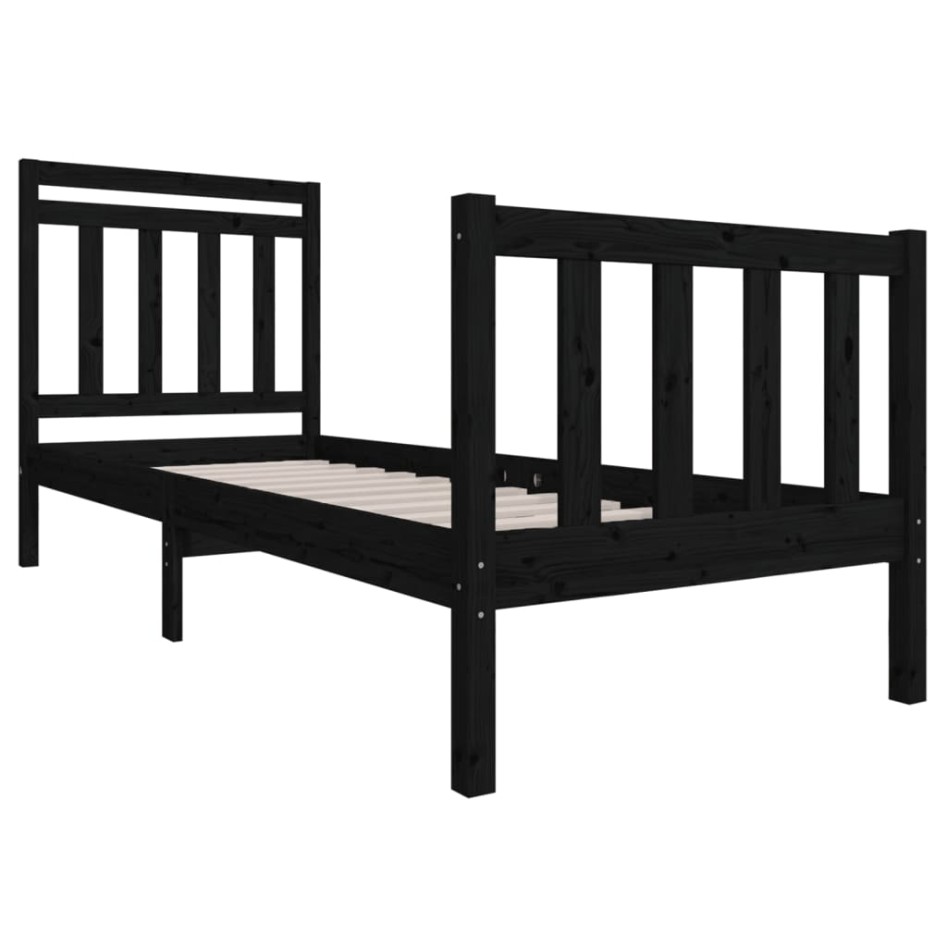 Estructura cama madera maciza individual negro 75x190