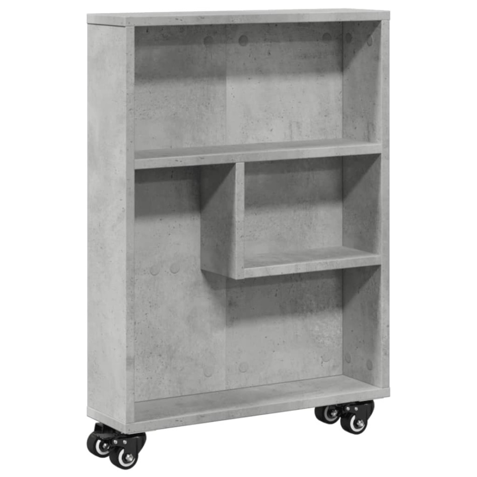 Carrito de almacenaje estrecho madera gris hormigón 48x13x68