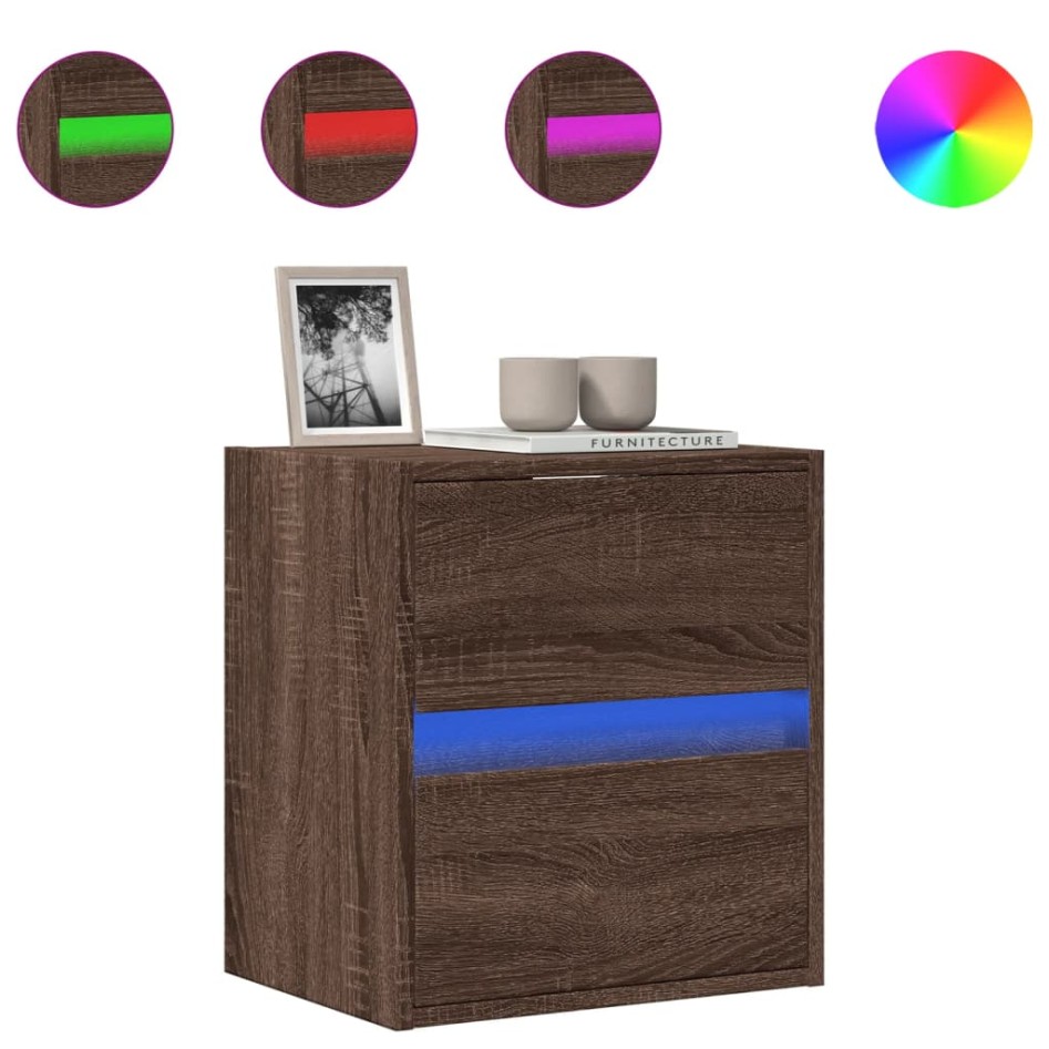 Mueble de TV de pared con luces LED marrón roble 41x31x45