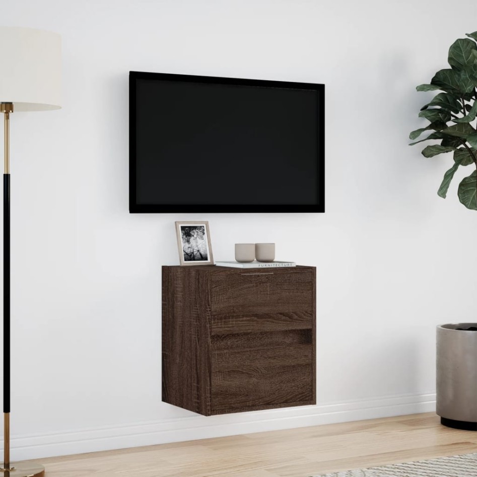 Mueble de TV de pared con luces LED marrón roble 41x31x45