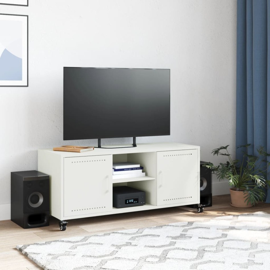 Mueble de TV acero blanco 100,5x39x43,5
