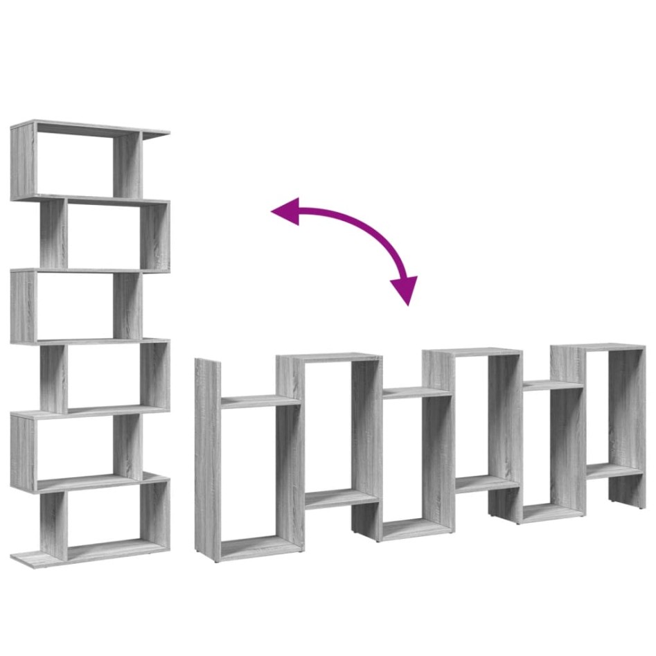 Librería divisora 6 niveles madera gris Sonoma 70x24x193