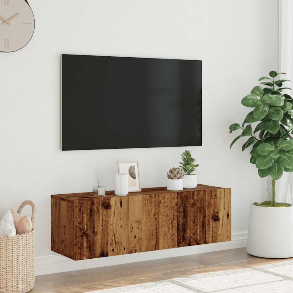 Mueble de TV de pared madera ingeniería envejecida 100x30x30