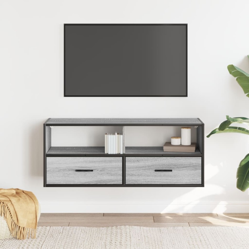 Mueble de TV madera y metal roble ahumado 100x31x39,5