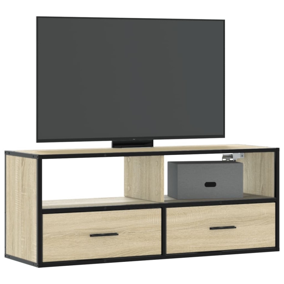 Mueble TV madera ingeniería y metal roble Sonoma 100x31x39,5