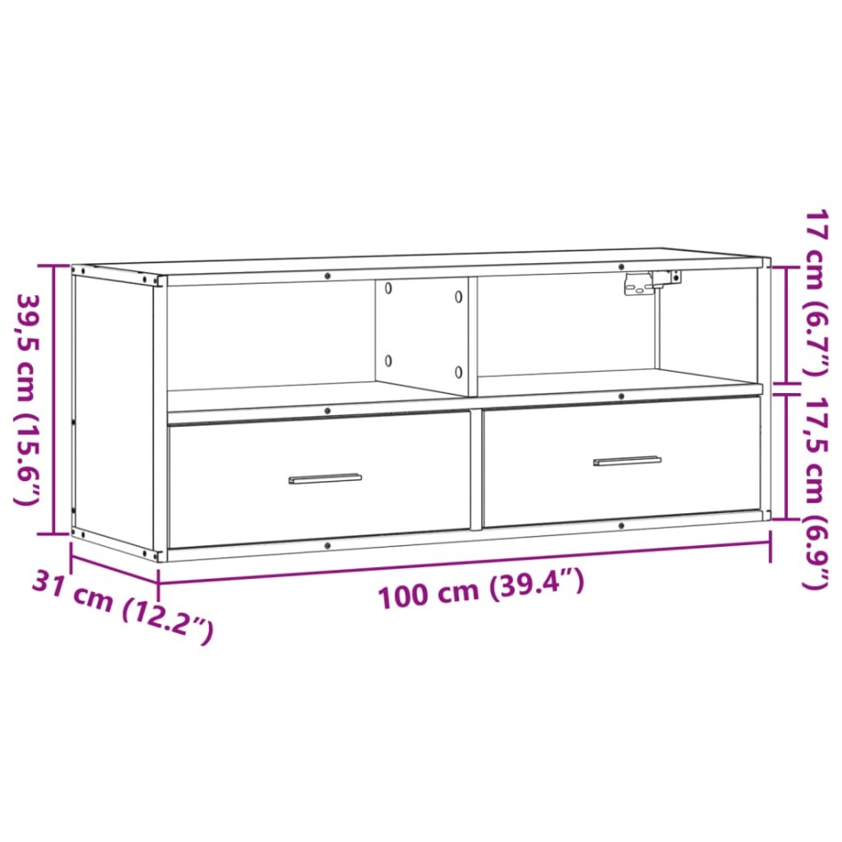 Mueble TV madera ingeniería y metal roble Sonoma 100x31x39,5