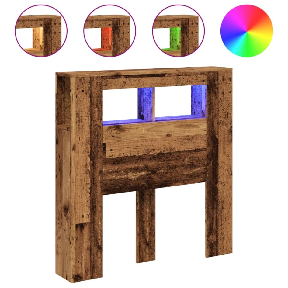 Cabecero con LED madera ingeniería envejecida 100x18,5x103,5