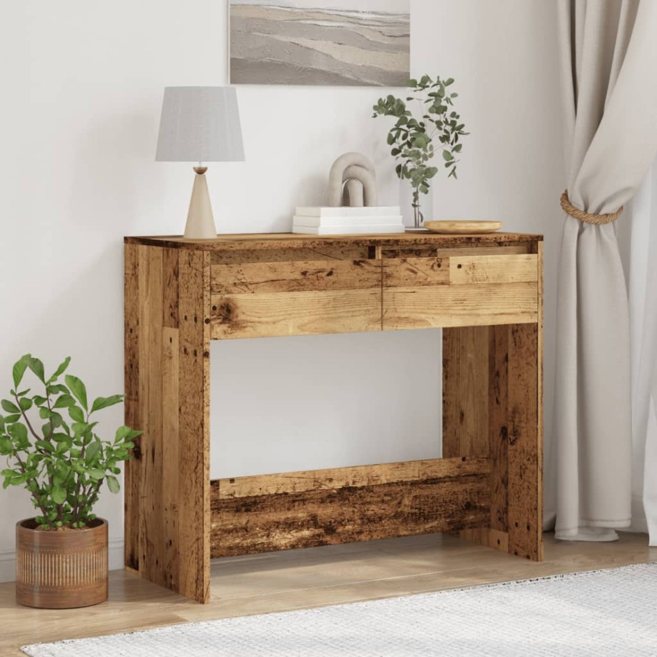 Mesa consola madera ingeniería madera envejecida 89x41x76,5