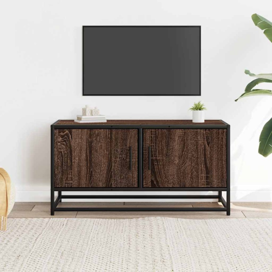 Mueble TV metal y madera ingeniería marrón roble 80x34,5x40