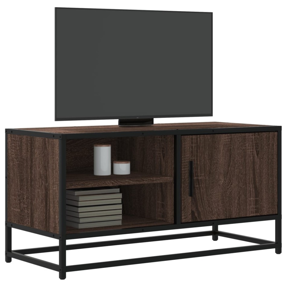 Mueble TV metal y madera ingeniería marrón roble 80x34,5x40