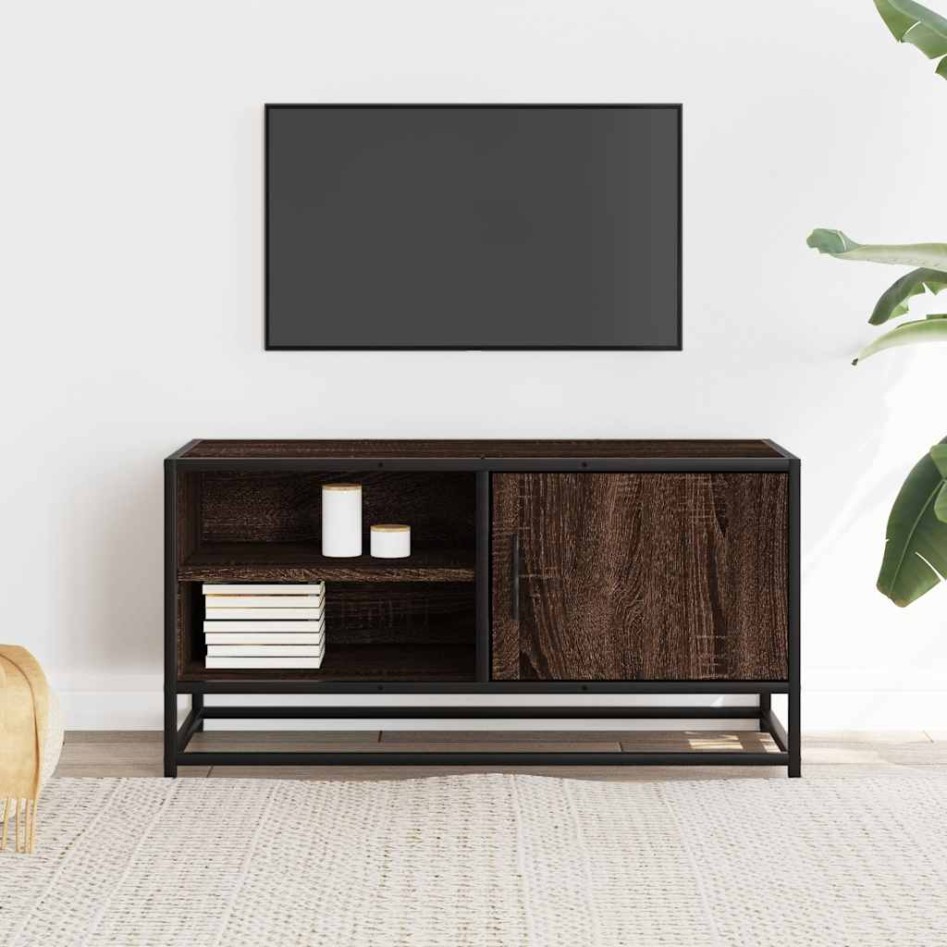 Mueble TV metal y madera ingeniería marrón roble 80x34,5x40