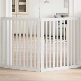 Puerta para perros plegable 2 paneles madera álamo blanca