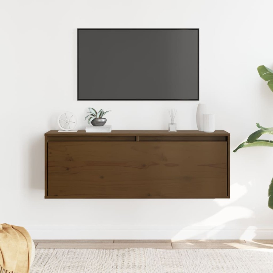 Armario de pared madera maciza de pino marrón miel 100x30x35