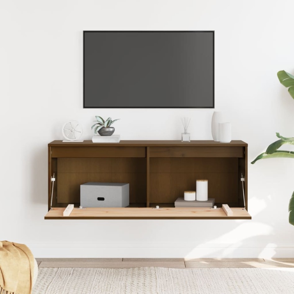 Armario de pared madera maciza de pino marrón miel 100x30x35