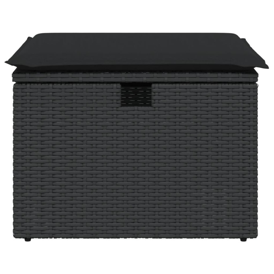 Taburete de jardín de ratán sintético negro y cojín