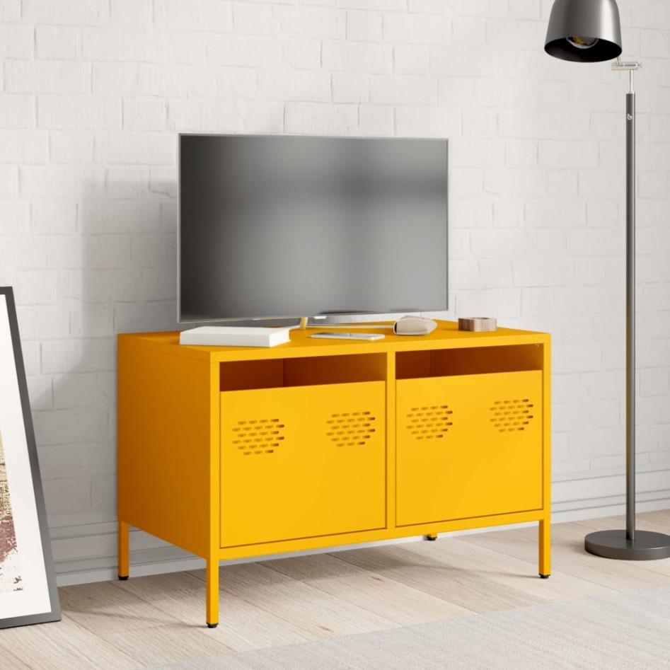 Mueble TV acero laminado en frío amarillo mostaza 68x39x43,5