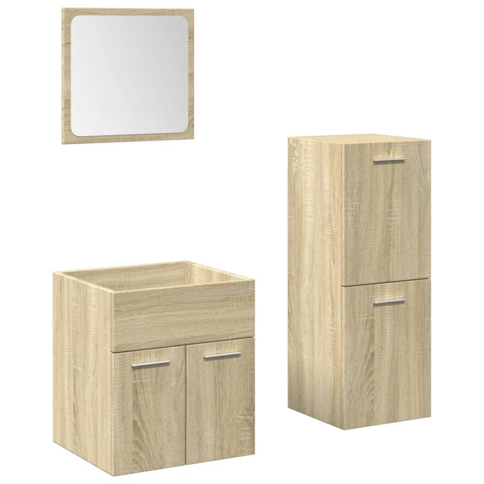 Set de muebles de baño 3 pzas madera contrachapada roble