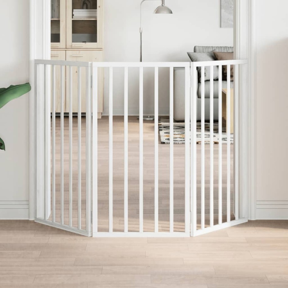 Puerta para perros plegable 3 paneles madera álamo blanca