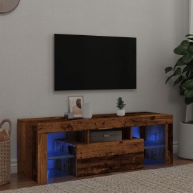 Mueble TV luces LED madera ingeniería envejecida 120x36,5x40