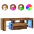 Mueble TV luces LED madera ingeniería envejecida 120x36,5x40