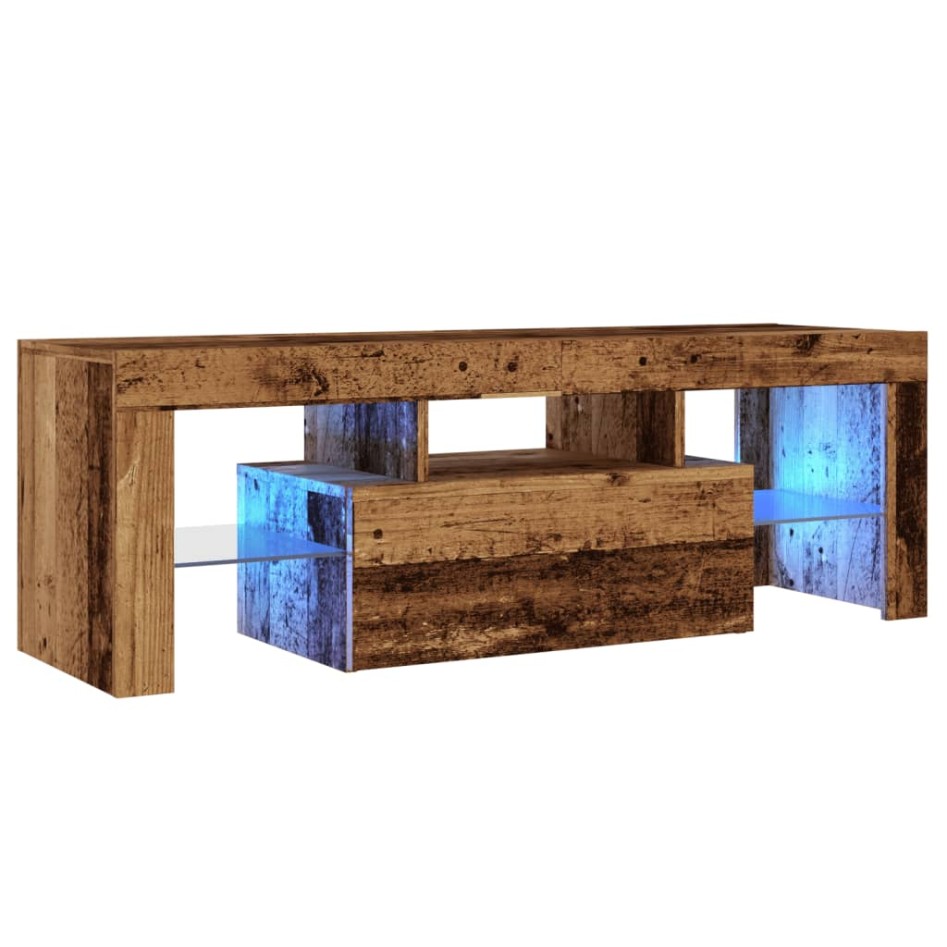 Mueble TV luces LED madera ingeniería envejecida 120x36,5x40