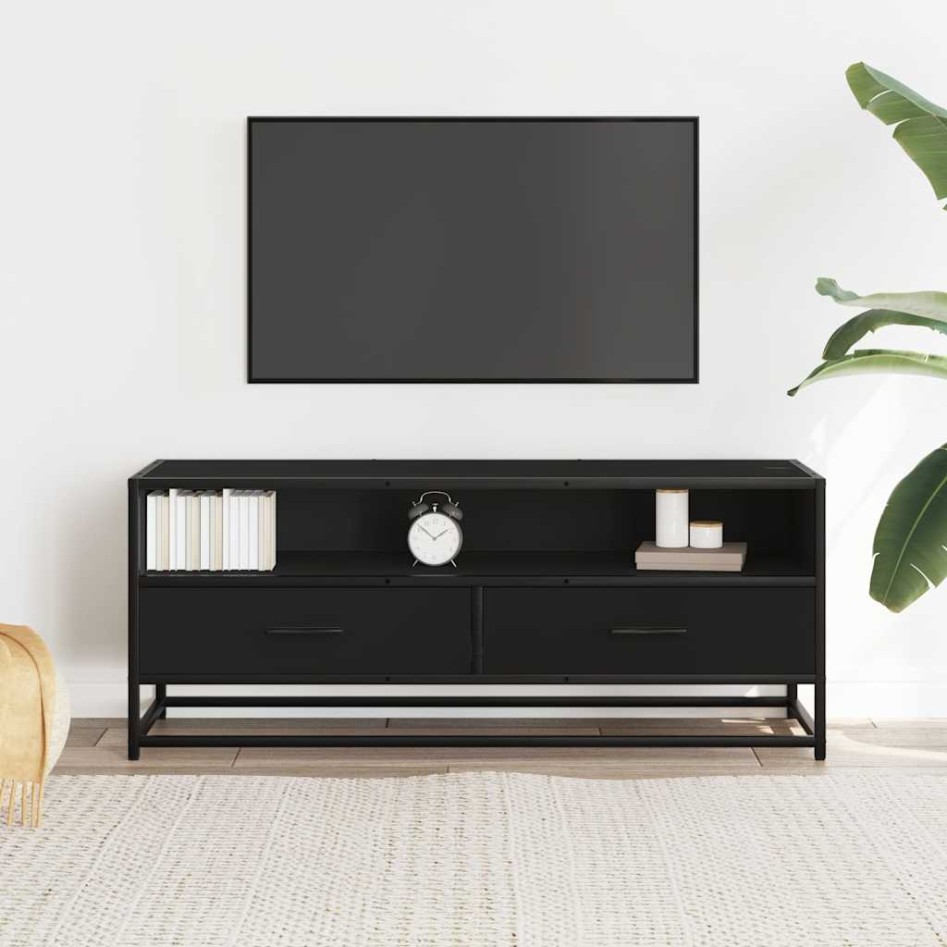 Mueble de TV madera de ingeniería y metal negro 100x34,5x40