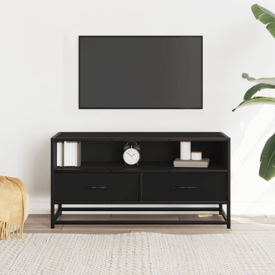 Mueble de TV madera de ingeniería y metal negro 80x34,5x40