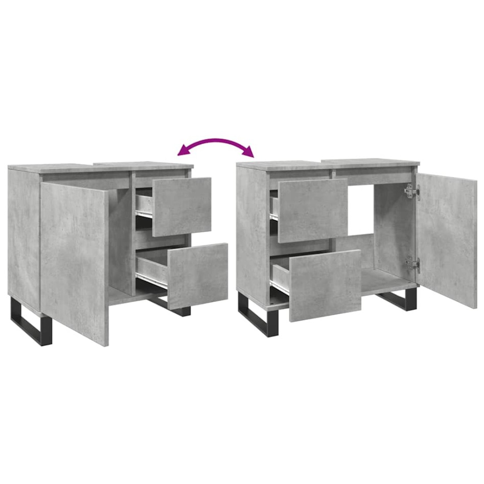 Mueble de lavabo madera ingeniería gris hormigón 65x33x60