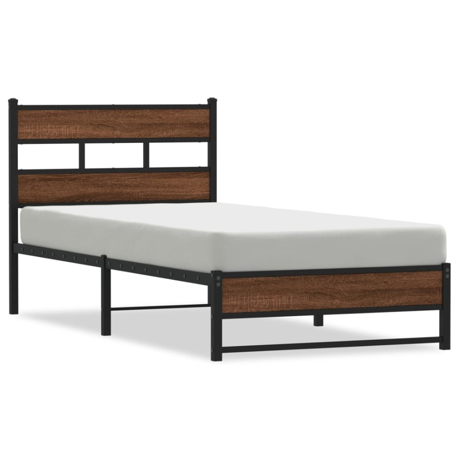 Estructura de cama sin colchón metal marrón roble 80x200