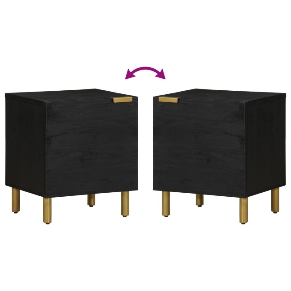 Mesita de noche de madera maciza de mango negra 40x33x46