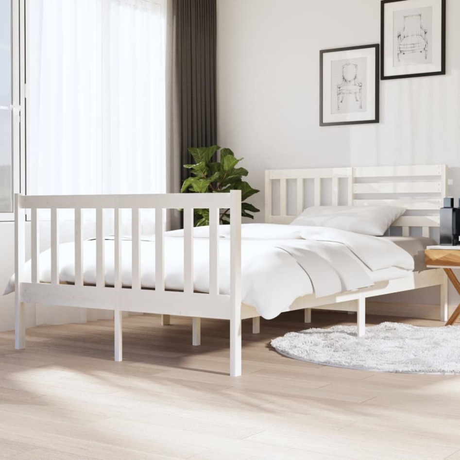 Estructura de cama doble de madera maciza blanco 135x190
