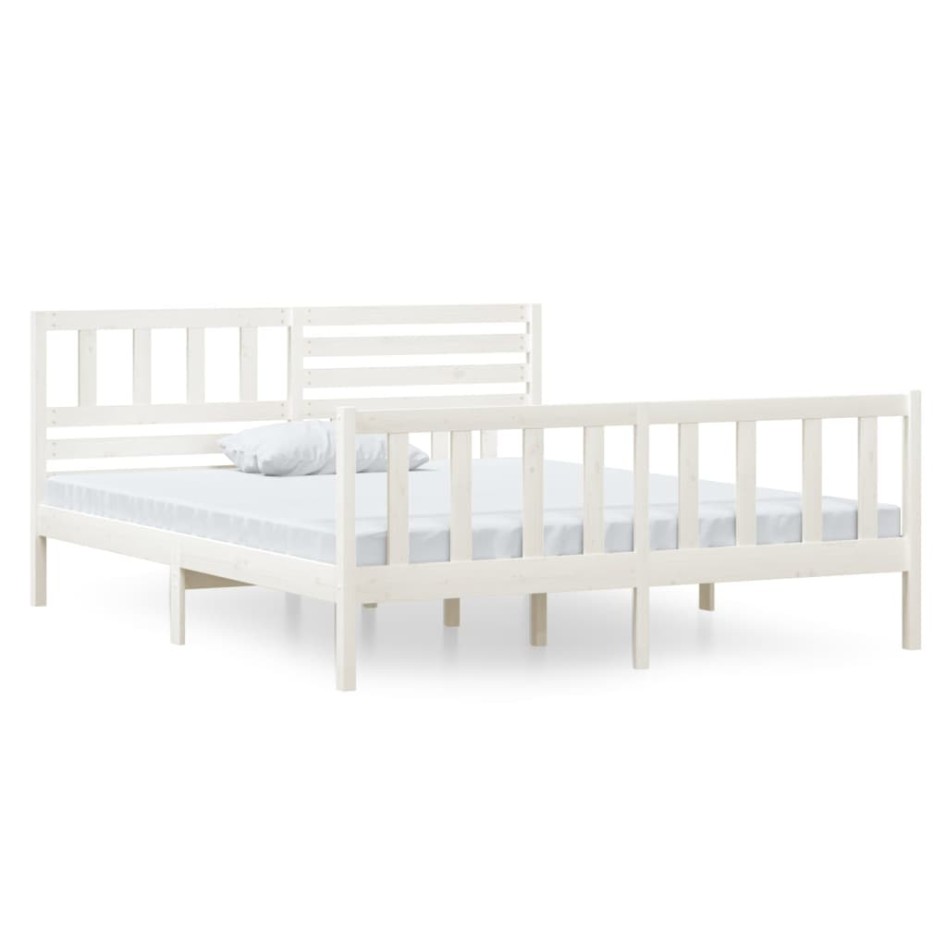 Estructura de cama doble de madera maciza blanco 135x190