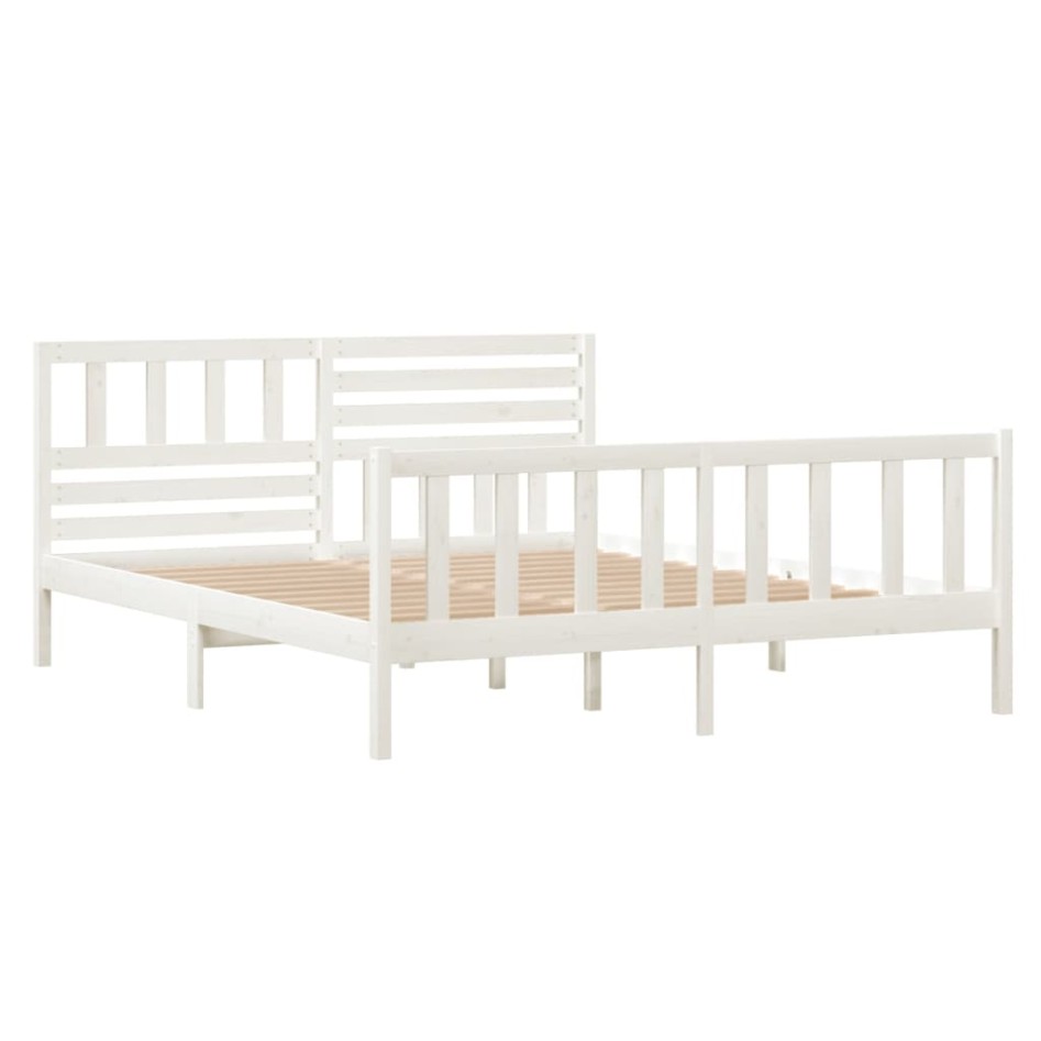 Estructura de cama doble de madera maciza blanco 135x190