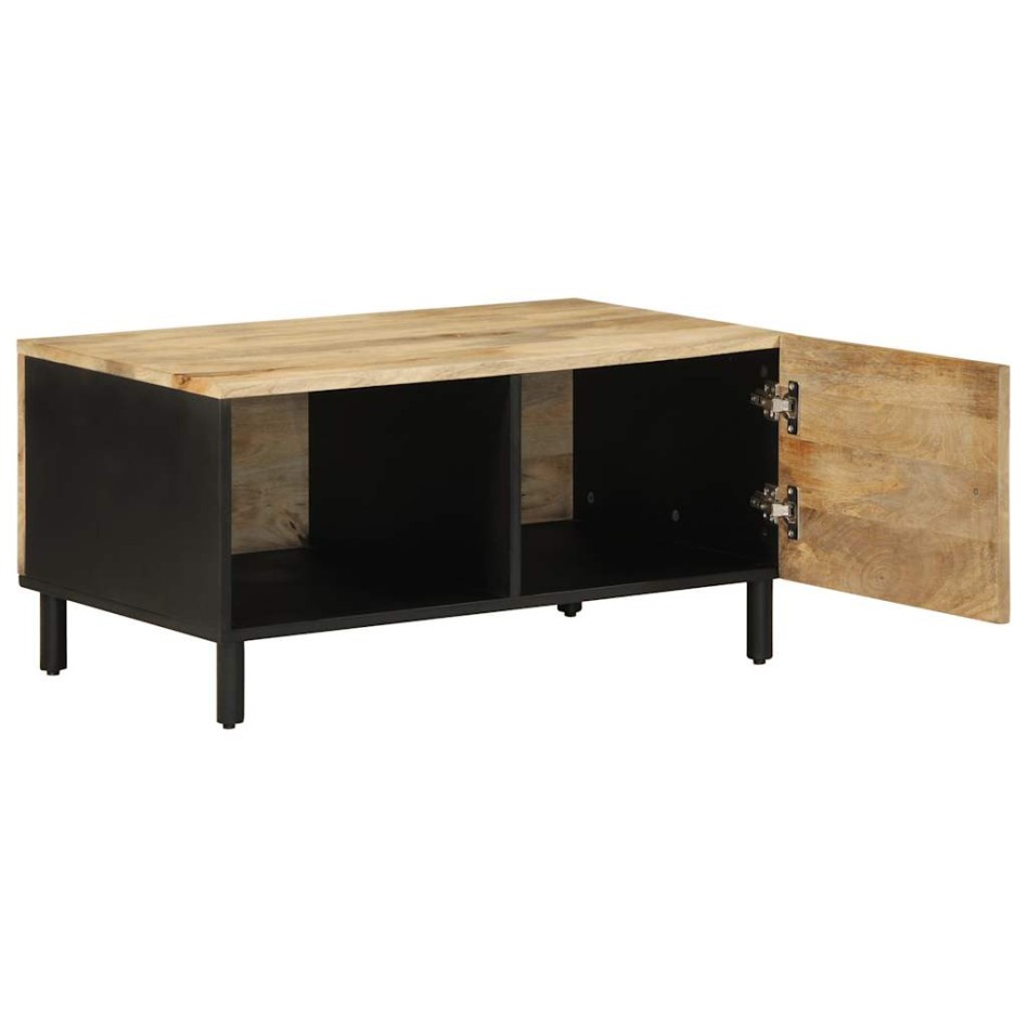 Mesa de centro madera maciza de mango rugosa negro 80x50x40