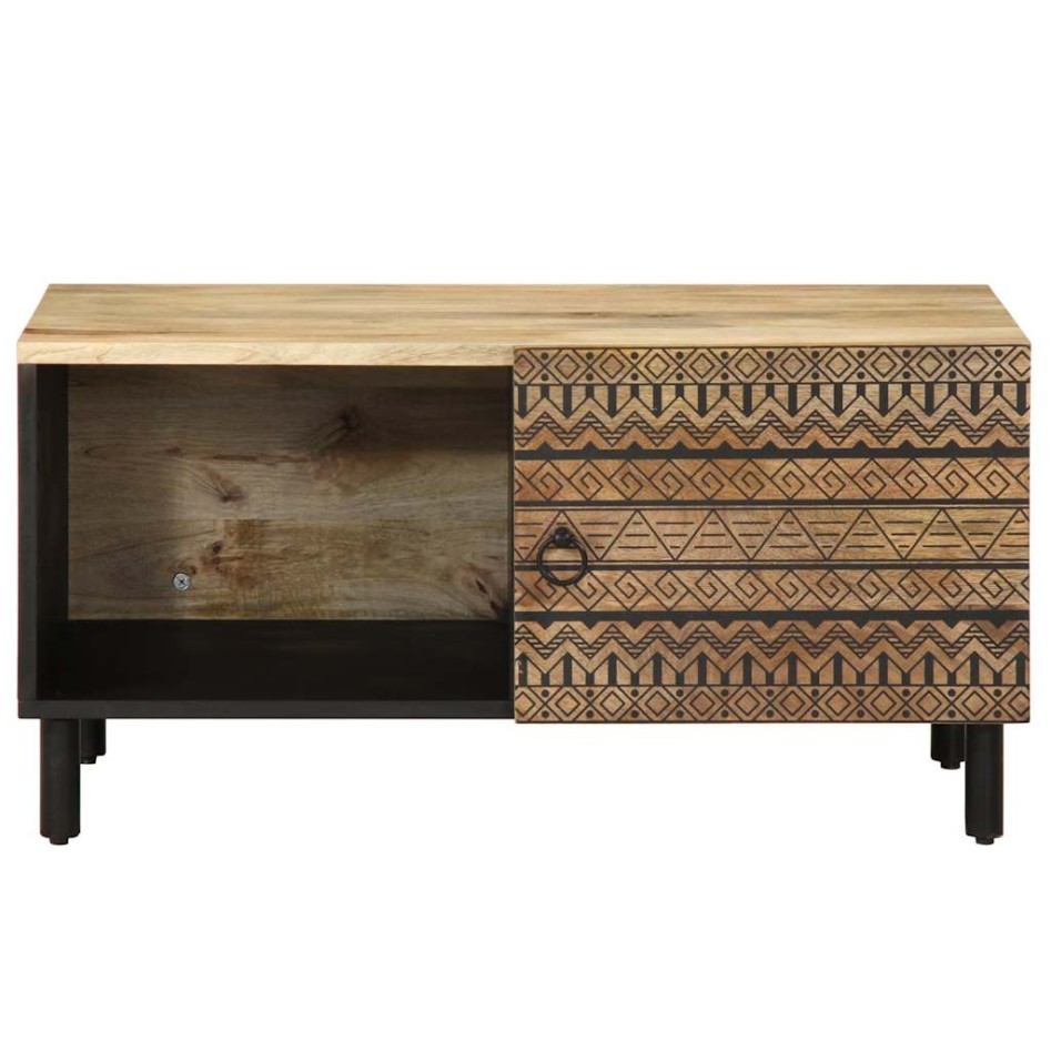 Mesa de centro madera maciza de mango rugosa negro 80x50x40