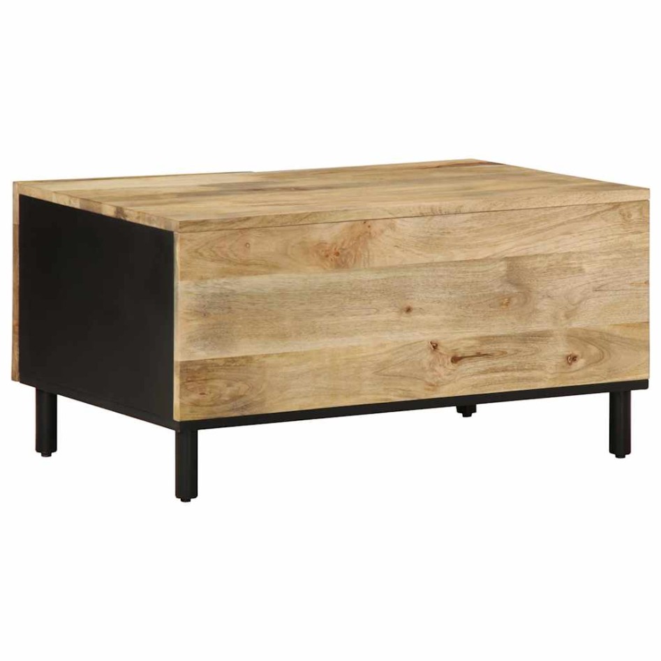 Mesa de centro madera maciza de mango rugosa negro 80x50x40