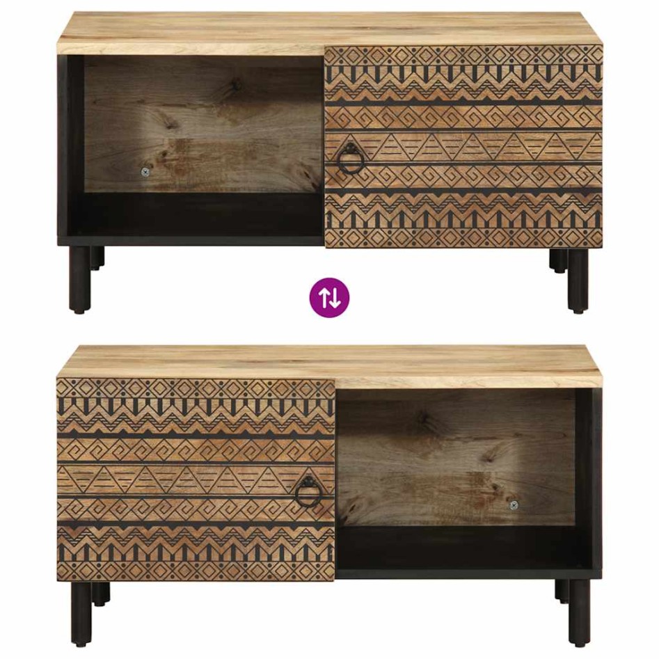 Mesa de centro madera maciza de mango rugosa negro 80x50x40