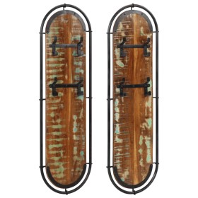Percheros de pared con 4 ganchos 2 uds madera maciza
