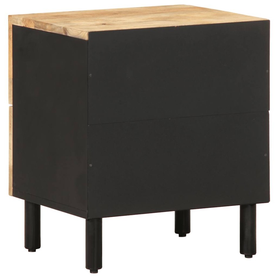Mesita de noche madera maciza mango rugosa negro 40x33,5x46