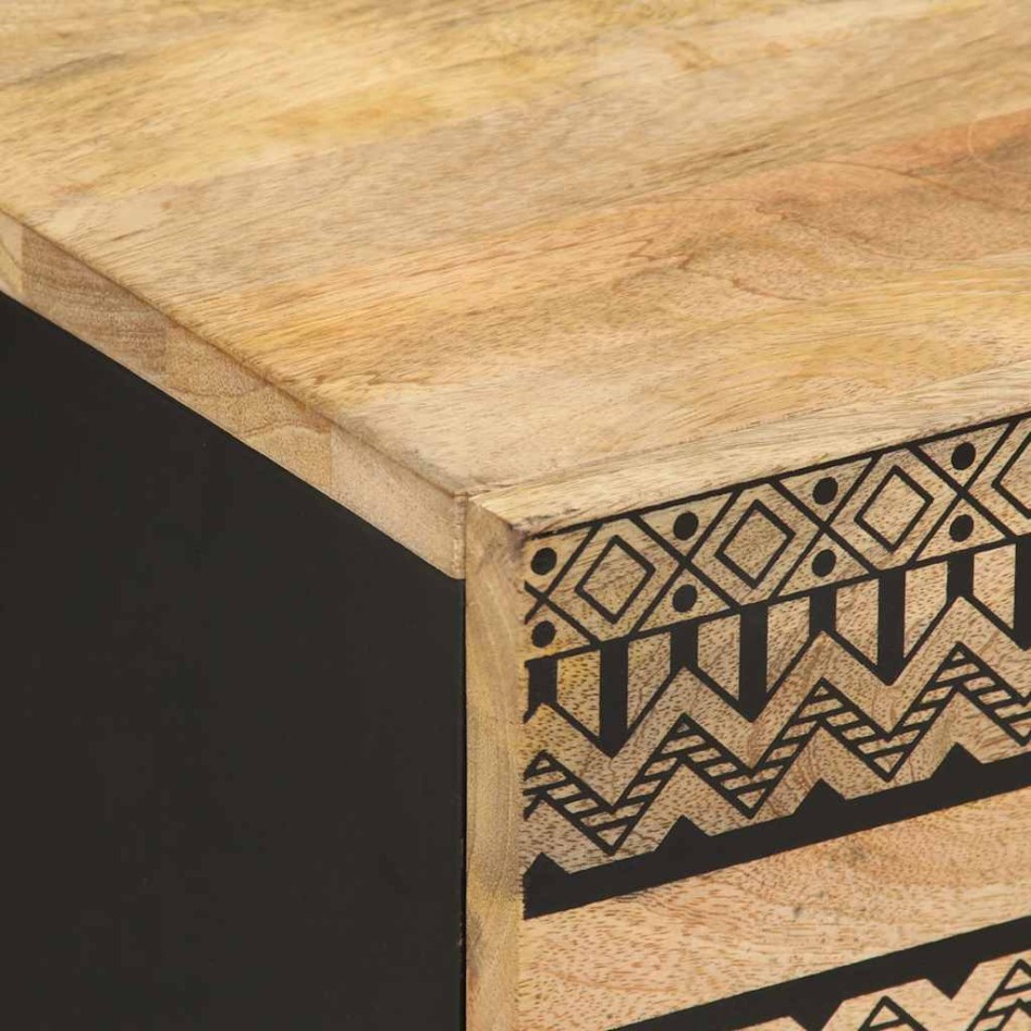 Mesita de noche madera maciza mango rugosa negro 40x33,5x46